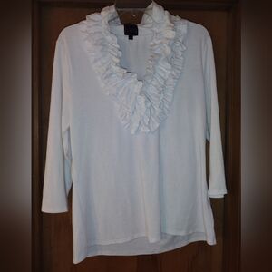 Colorworks White Knit Top Ruffled V-Neck XL